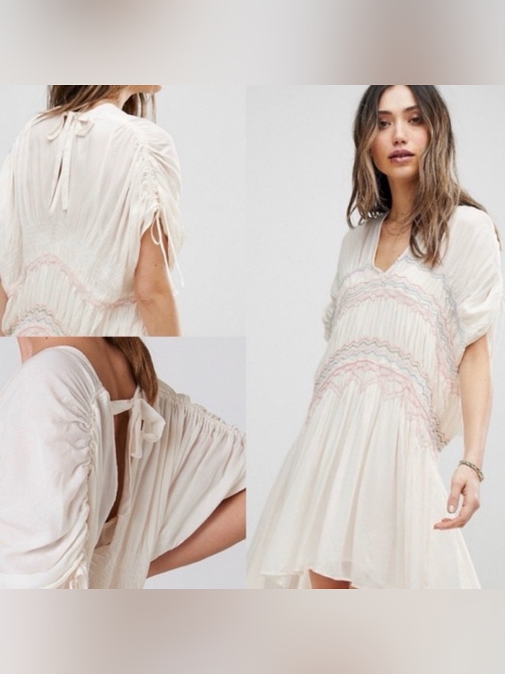 Free People Love on the Run Smocked Dress with Blue and Pink - FLAW